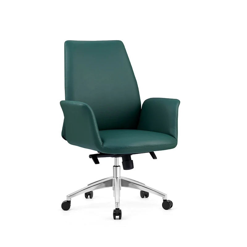 Modern Luxury Square Cowhide Leather Contact Surface Swivel Desk Chair Backrest Casters For Home Office