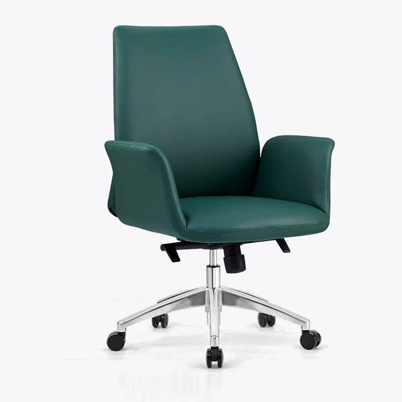 Modern Luxury Square Cowhide Leather Contact Surface Swivel Desk Chair Backrest Casters For Home Office