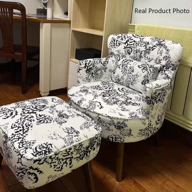 Traditional French Flower Patterned Cotton Linen Plywood Upholstered Accent Chair Backrest Armrest For Living Room