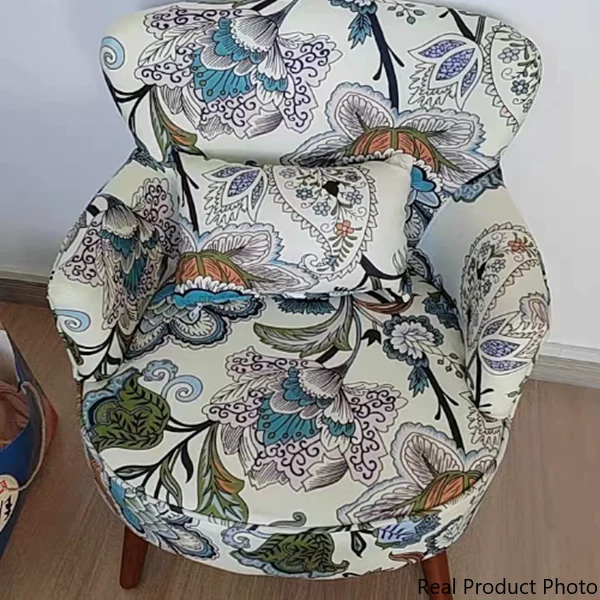 Traditional French Flower Patterned Cotton Linen Plywood Upholstered Accent Chair Backrest Armrest For Living Room