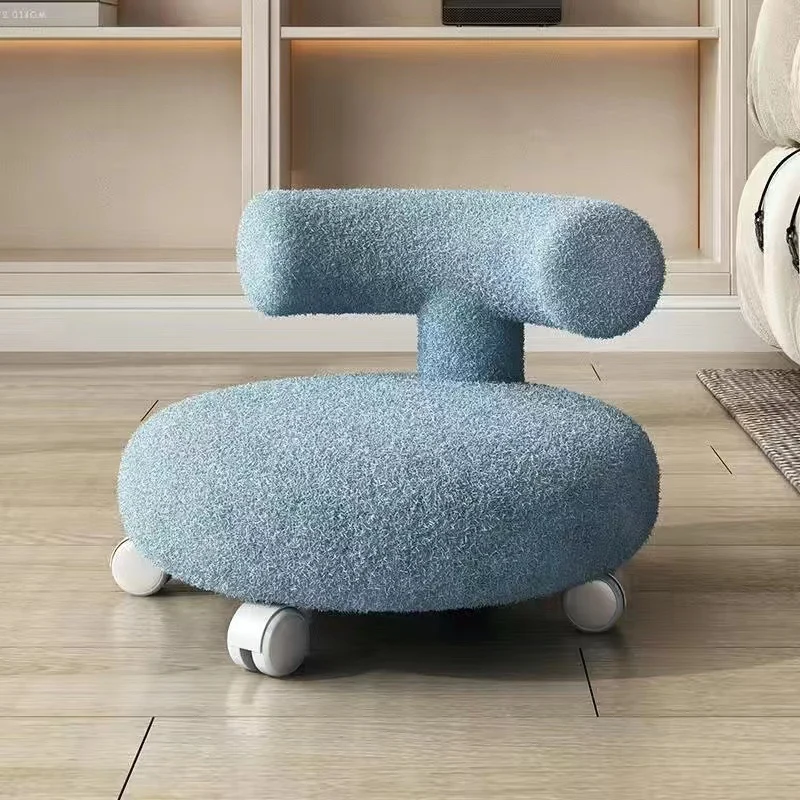Contemporary Nordic Sherpa Fabric Wood Sponge Round C-shaped Low Stool Backrest Movable For Living Room