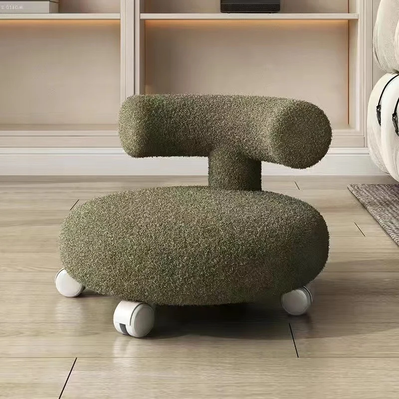 Contemporary Nordic Sherpa Fabric Wood Sponge Round C-shaped Low Stool Backrest Movable For Living Room