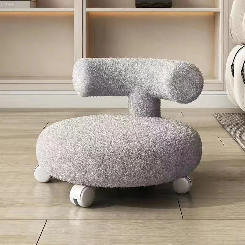 Contemporary Nordic Sherpa Fabric Wood Sponge Round C-shaped Low Stool Backrest Movable For Living Room