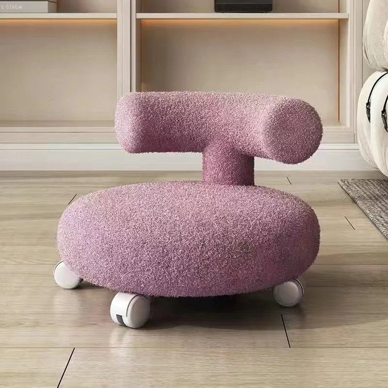 Contemporary Nordic Sherpa Fabric Wood Sponge Round C-shaped Low Stool Backrest Movable For Living Room