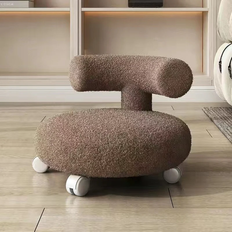 Contemporary Nordic Sherpa Fabric Wood Sponge Round C-shaped Low Stool Backrest Movable For Living Room