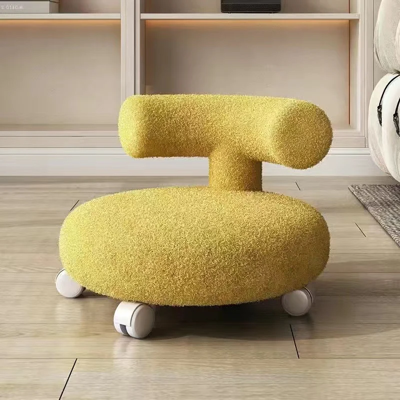 Contemporary Nordic Sherpa Fabric Wood Sponge Round C-shaped Low Stool Backrest Movable For Living Room