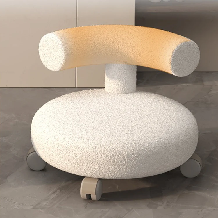 Contemporary Nordic Sherpa Fabric Wood Sponge Round C-shaped Low Stool Backrest Movable For Living Room