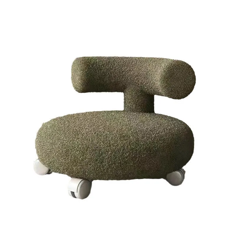 Contemporary Nordic Sherpa Fabric Wood Sponge Round C-shaped Low Stool Backrest Movable For Living Room