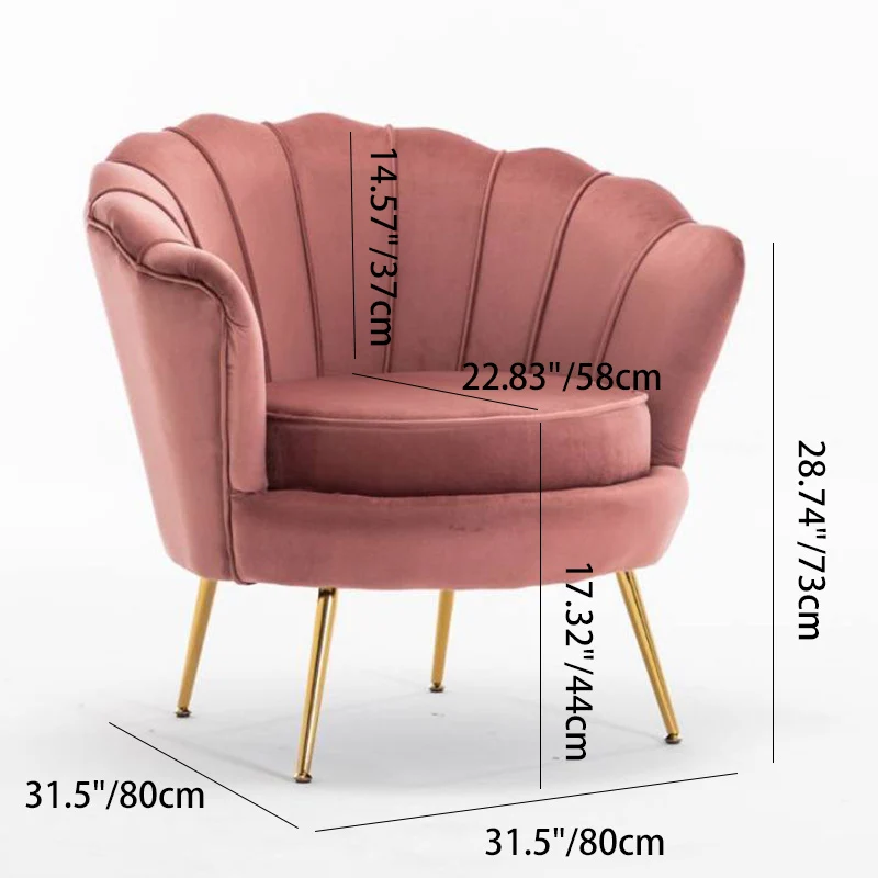 Contemporary Scandinavian Velvet Wood Metal Sponge Petal Round Accent Chair Backrest Armrest For Living Room