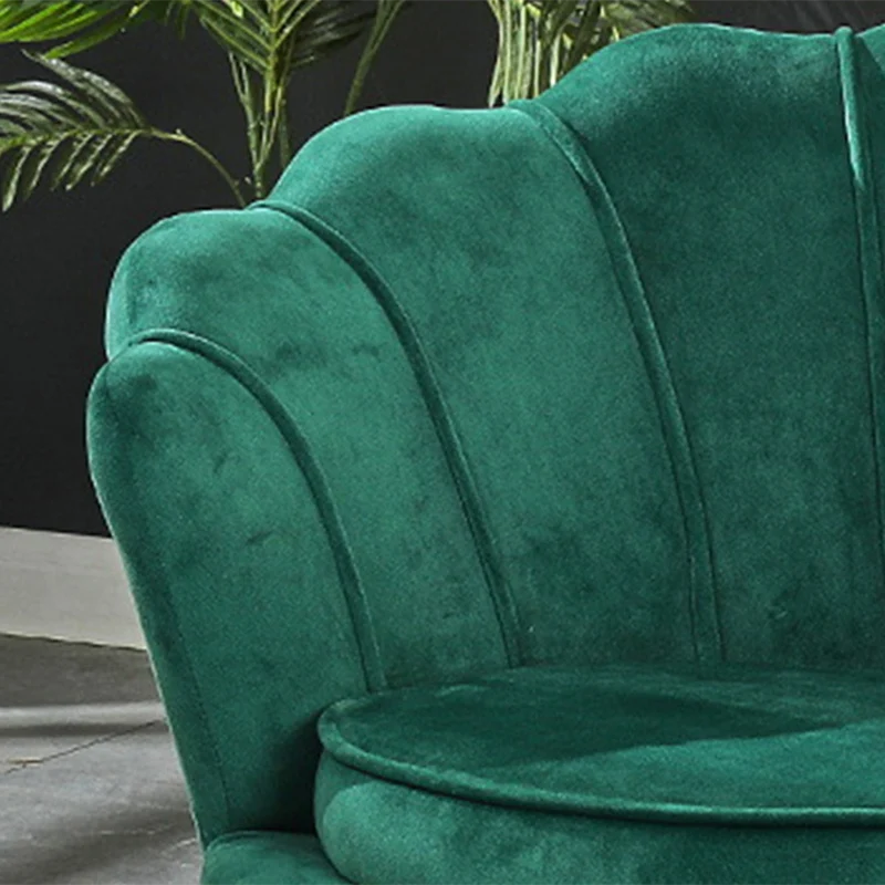 Contemporary Scandinavian Velvet Wood Metal Sponge Petal Round Accent Chair Backrest Armrest For Living Room