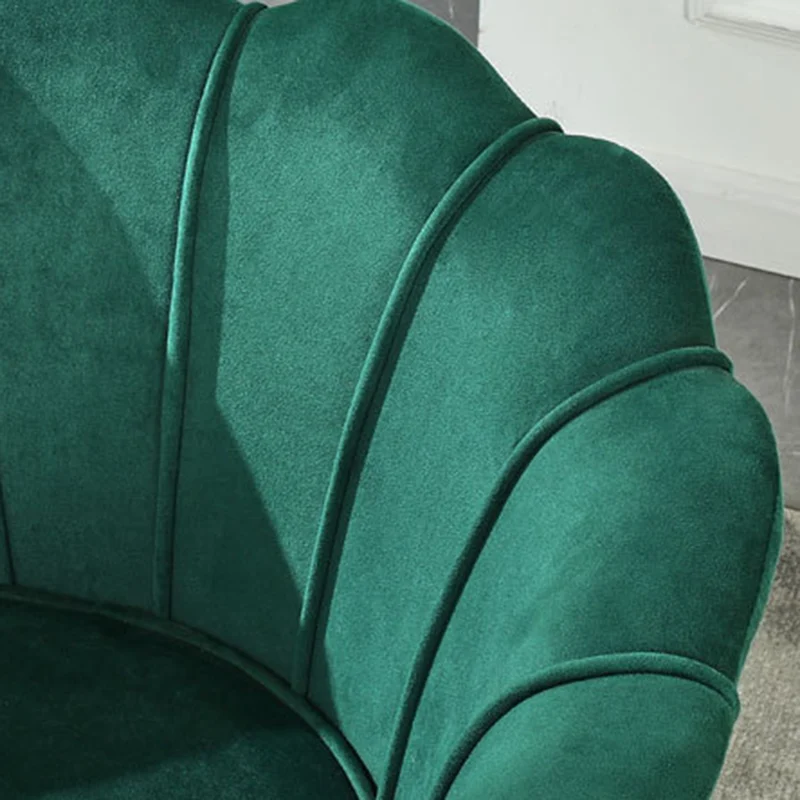 Contemporary Scandinavian Velvet Wood Metal Sponge Petal Round Accent Chair Backrest Armrest For Living Room