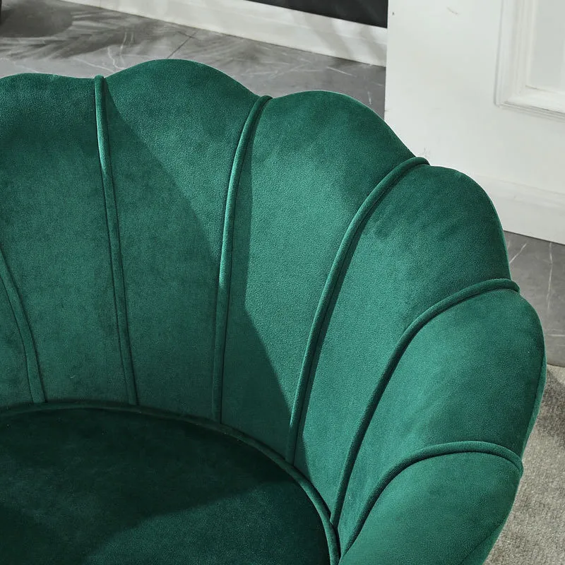 Contemporary Scandinavian Velvet Wood Metal Sponge Petal Round Accent Chair Backrest Armrest For Living Room