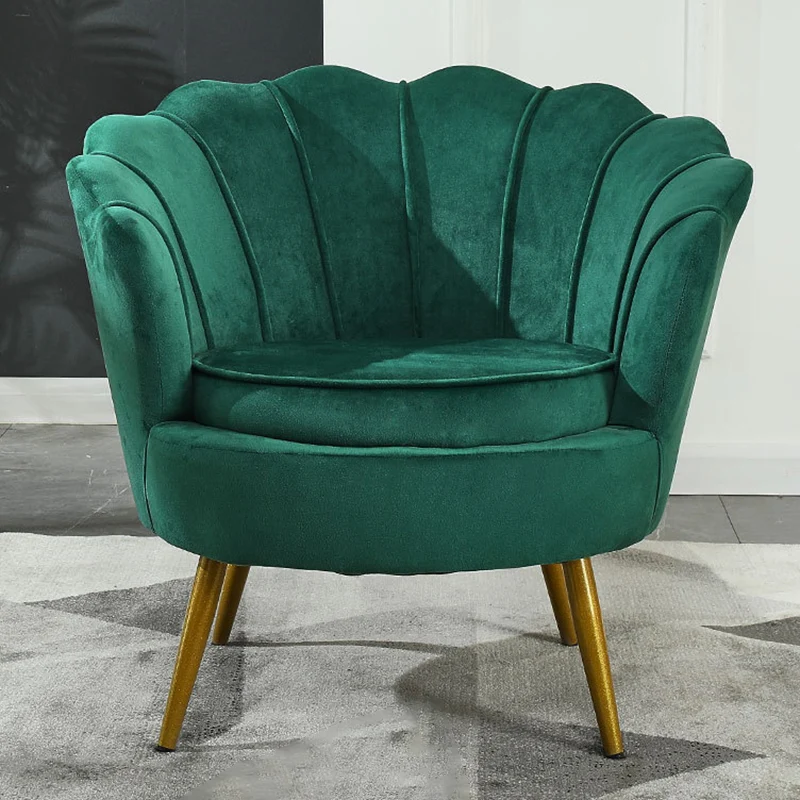 Contemporary Scandinavian Velvet Wood Metal Sponge Petal Round Accent Chair Backrest Armrest For Living Room