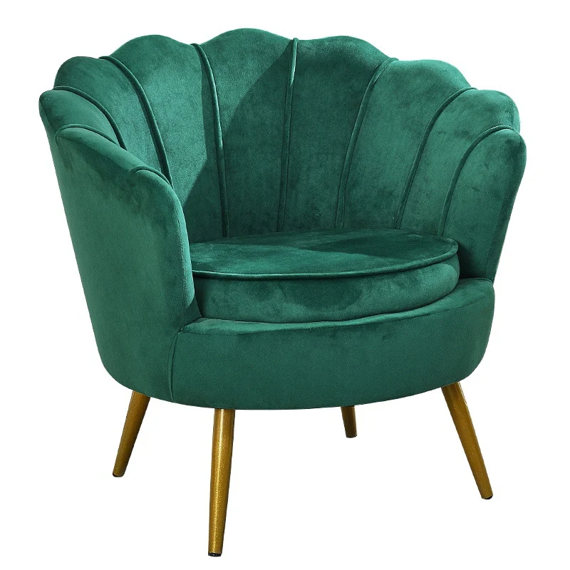 Contemporary Scandinavian Velvet Wood Metal Sponge Petal Round Accent Chair Backrest Armrest For Living Room