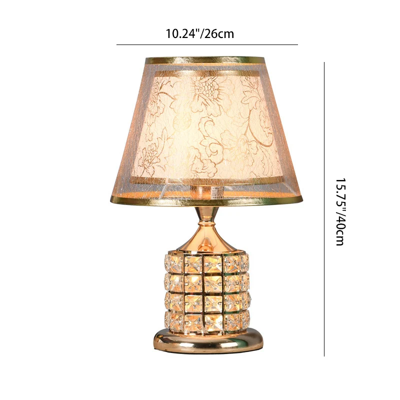 Contemporary Luxury Drum Iron Crystal Fabric 1-Light Table Lamp For Living Room