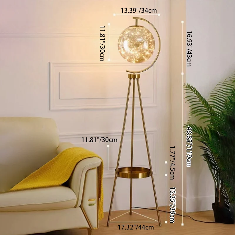 Contemporary Creative Spherical Glass Metal LED Standing Floor Lamp For Living Room