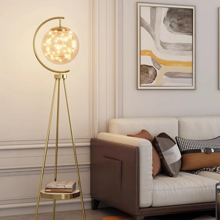 Contemporary Creative Spherical Glass Metal LED Standing Floor Lamp For Living Room