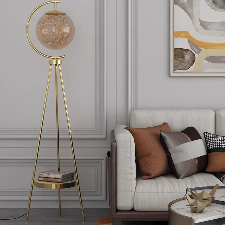 Contemporary Creative Spherical Glass Metal LED Standing Floor Lamp For Living Room
