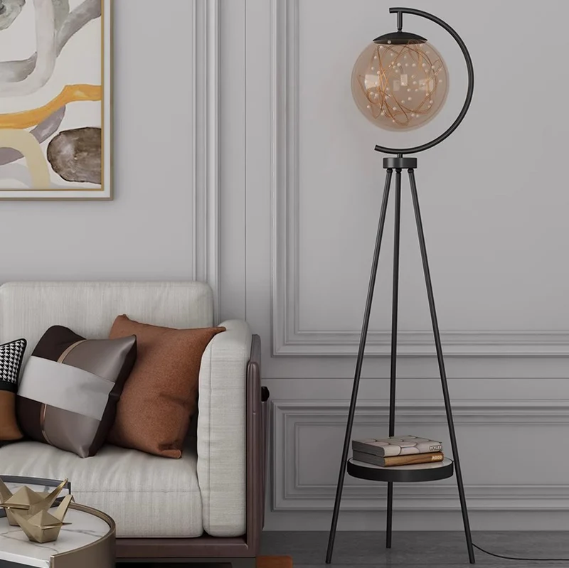 Contemporary Creative Spherical Glass Metal LED Standing Floor Lamp For Living Room