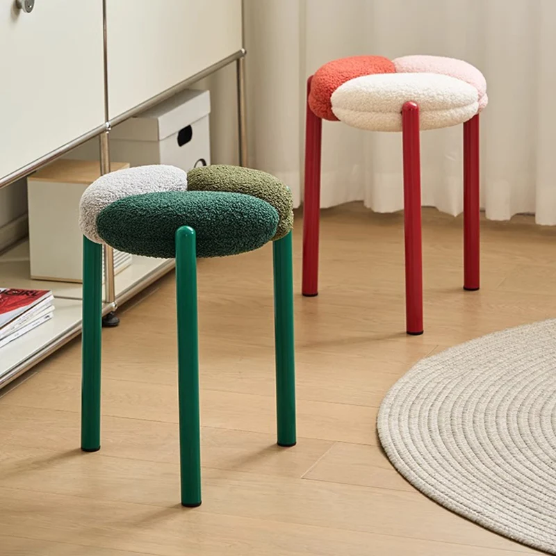 Modern Minimalist Round Metal Teddy Velvet Chair For Living Room