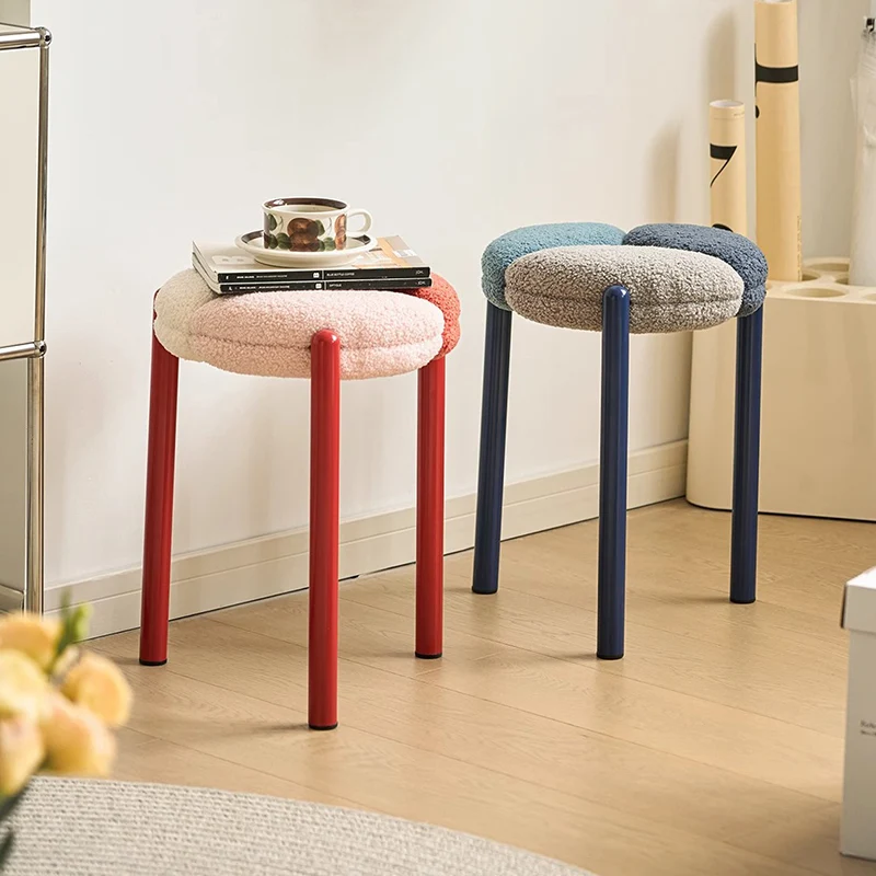 Modern Minimalist Round Metal Teddy Velvet Chair For Living Room