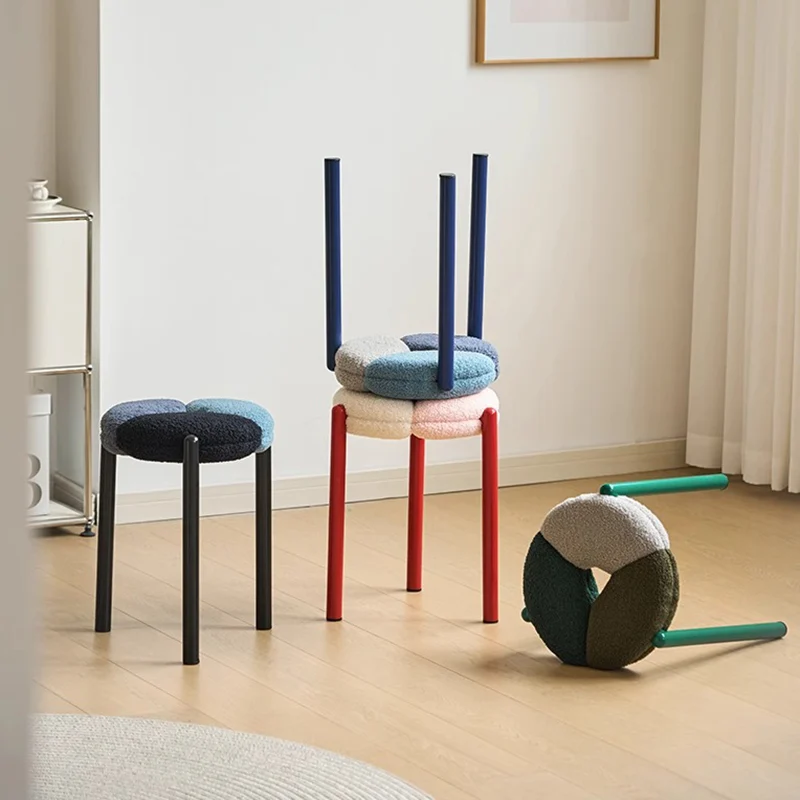 Modern Minimalist Round Metal Teddy Velvet Chair For Living Room