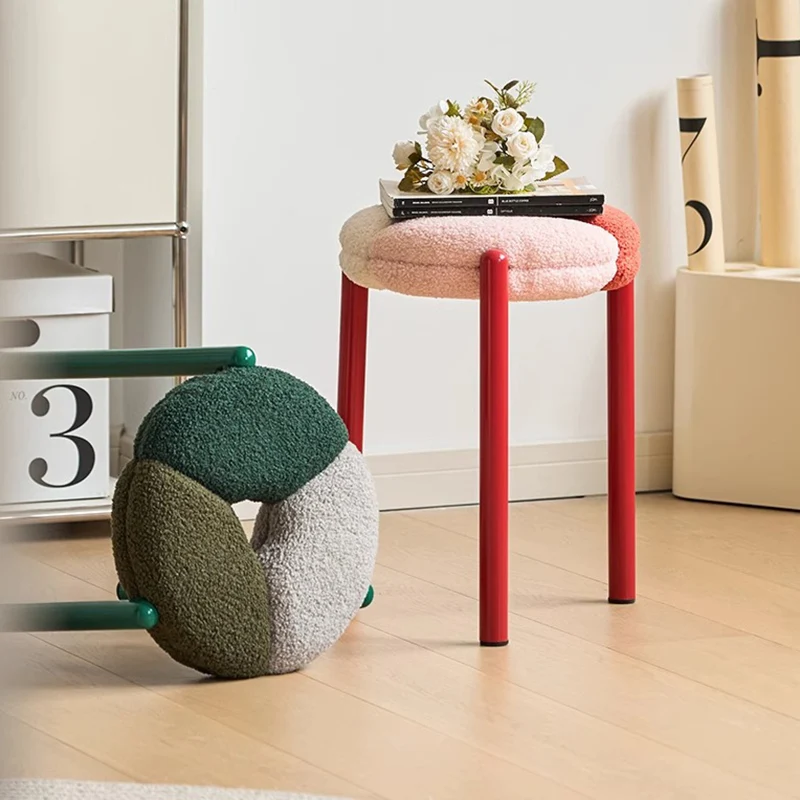 Modern Minimalist Round Metal Teddy Velvet Chair For Living Room