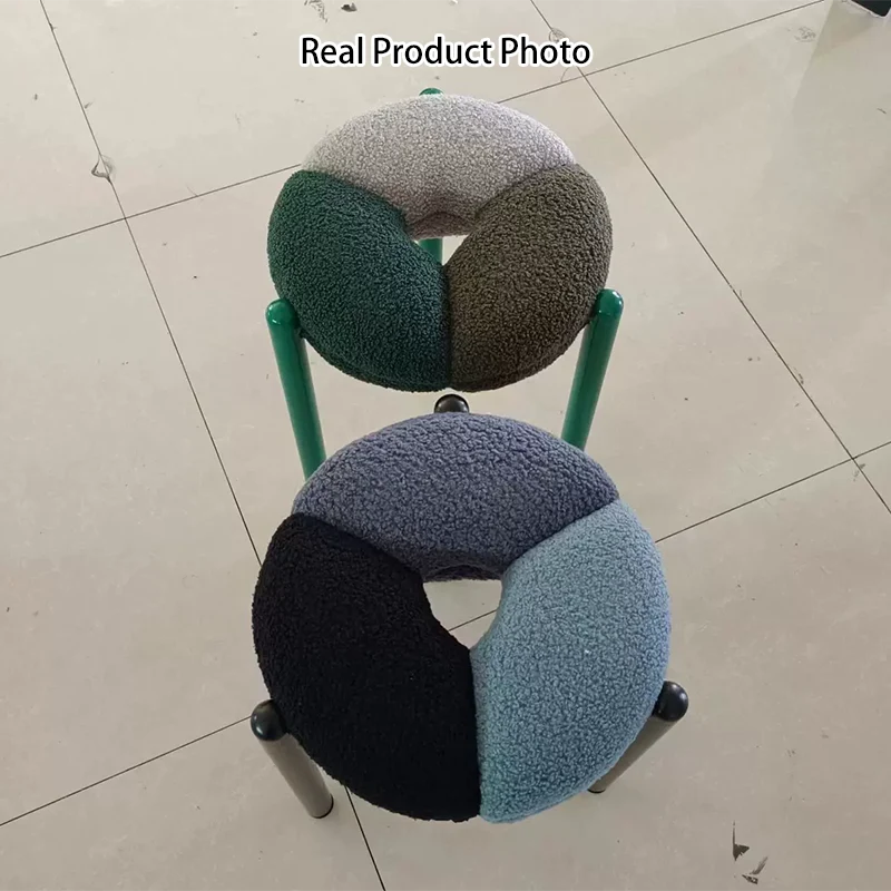 Modern Minimalist Round Metal Teddy Velvet Chair For Living Room