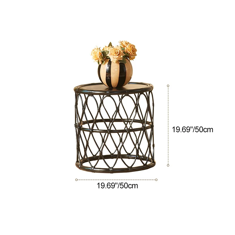 Contemporary Scandinavian Weaving Cylinder Rattan Plywood Side Table 1 - Tier For Living Room