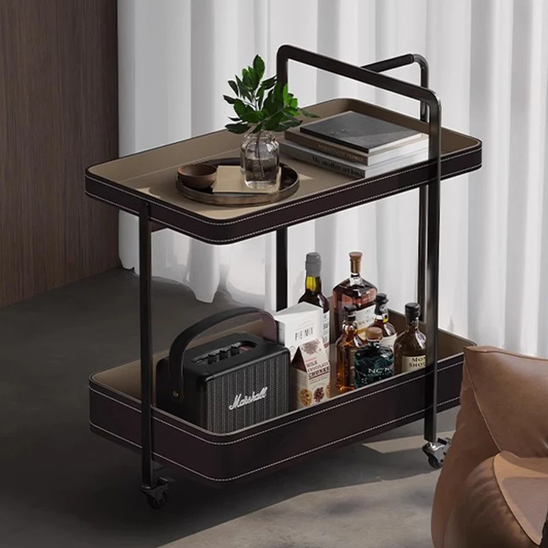 Contemporary Scandinavian Rectangle Saddle-Style Faux Leather Stainless Steel Side Table 2 - Tier For Living Room