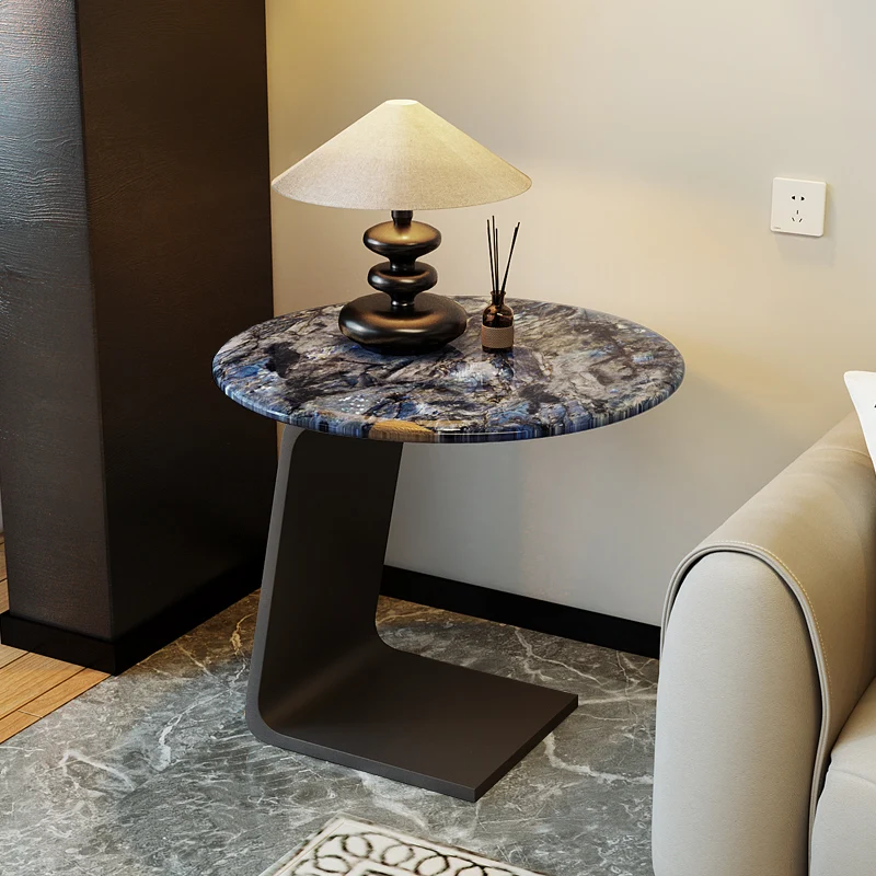 Contemporary Nordic Round Medium Density Fiberboard Glass Acrylic Microcrystalline Stone Carbon Steel Marble End Table 2 - Tier For Living Room
