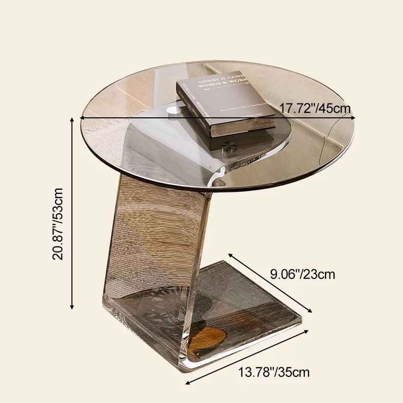 Contemporary Nordic Round Medium Density Fiberboard Glass Acrylic Microcrystalline Stone Carbon Steel Marble End Table 2 - Tier For Living Room