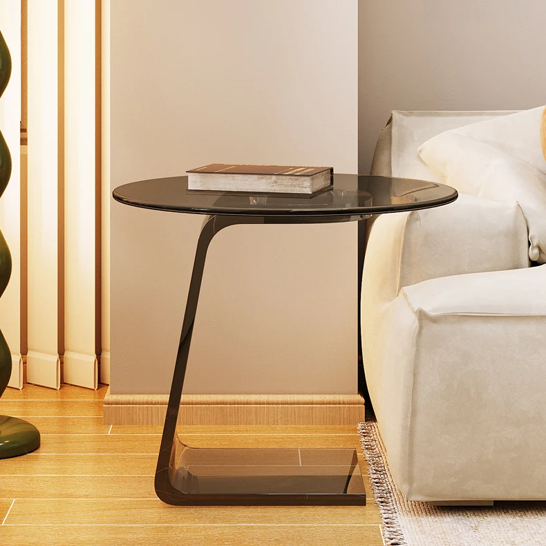 Contemporary Nordic Round Medium Density Fiberboard Glass Acrylic Microcrystalline Stone Carbon Steel Marble End Table 2 - Tier For Living Room