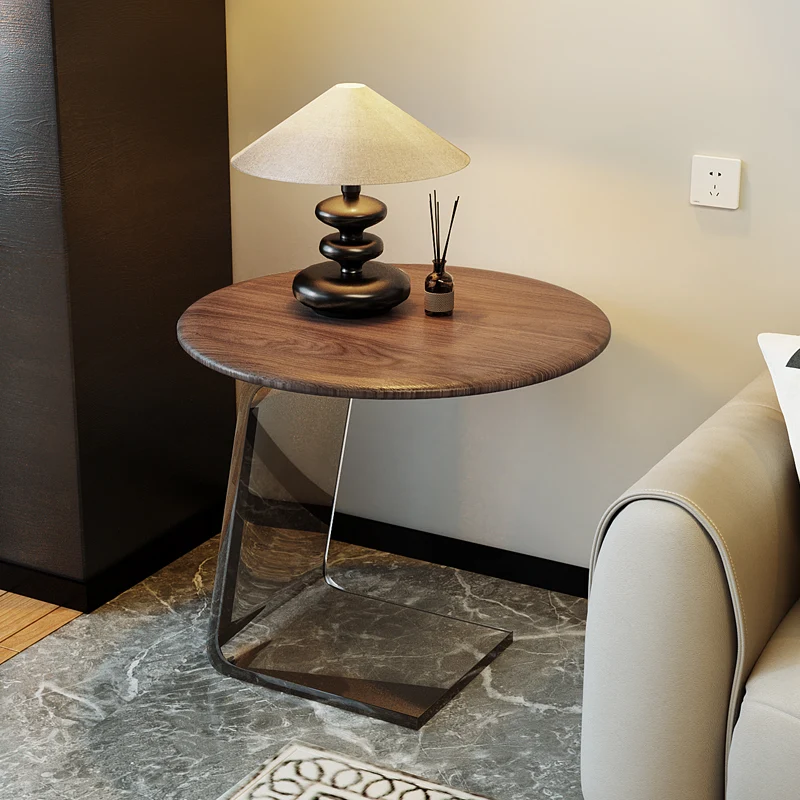 Contemporary Nordic Round Medium Density Fiberboard Glass Acrylic Microcrystalline Stone Carbon Steel Marble End Table 2 - Tier For Living Room