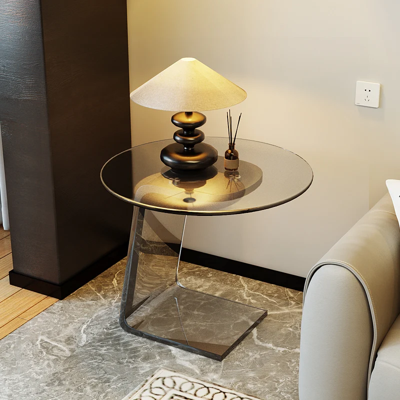Contemporary Nordic Round Medium Density Fiberboard Glass Acrylic Microcrystalline Stone Carbon Steel Marble End Table 2 - Tier For Living Room