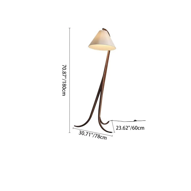 Traditional Japanese Conical Fabric Shade Arc Solid Wood 1-Light Standing Floor Lamp For Living Room