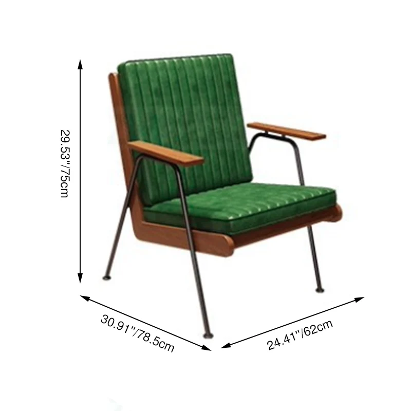Contemporary Luxury Square Faux Leather Metal Legs Accent Chair Backrest Armrest For Living Room