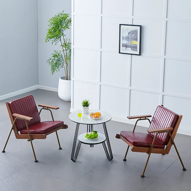 Contemporary Luxury Square Faux Leather Metal Legs Accent Chair Backrest Armrest For Living Room