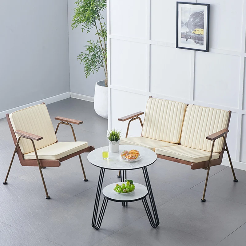 Contemporary Luxury Square Faux Leather Metal Legs Accent Chair Backrest Armrest For Living Room