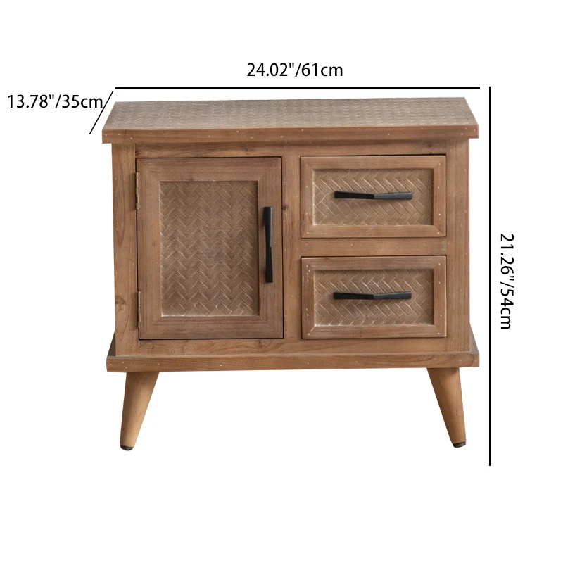 Contemporary Retro Rectangular Bamboo-Look Finish Fir Wood MDF Nightstand 2-Drawer Cabinet For Bedroom