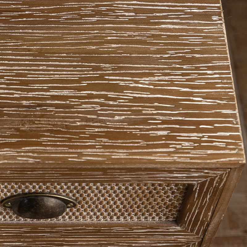 Contemporary Retro Rectangular Bamboo-Look Finish Fir Wood MDF Nightstand 2-Drawer Cabinet For Bedroom