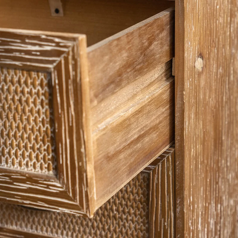 Contemporary Retro Rectangular Bamboo-Look Finish Fir Wood MDF Nightstand 2-Drawer Cabinet For Bedroom