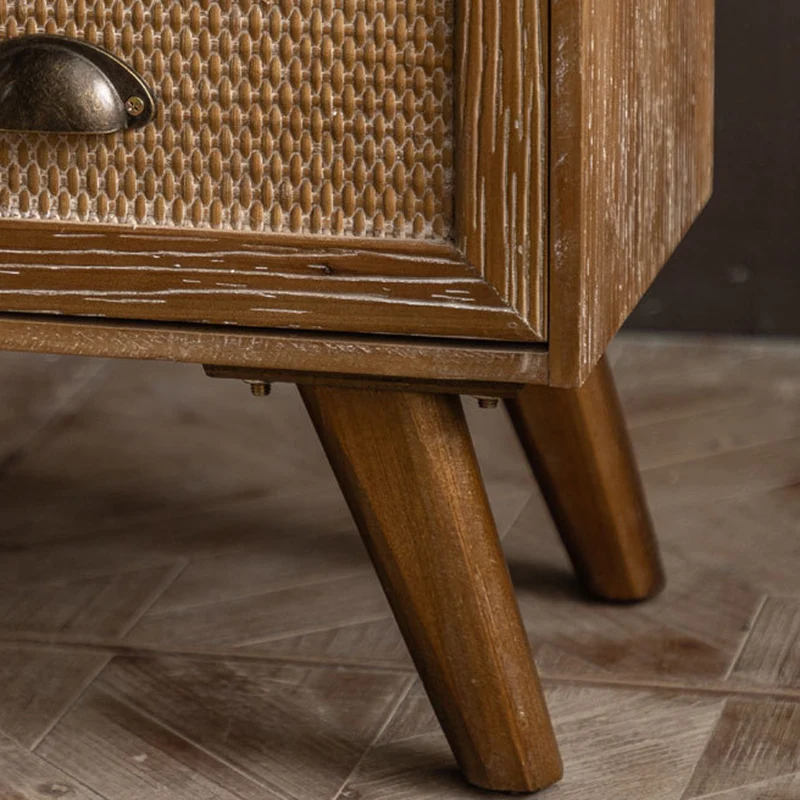 Contemporary Retro Rectangular Bamboo-Look Finish Fir Wood MDF Nightstand 2-Drawer Cabinet For Bedroom