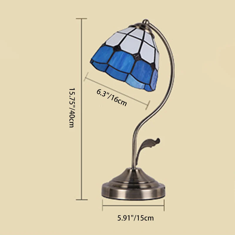 Traditional Tiffany Curved Pole Flower Shape Hardware Base Stained Glass 1-Light Table Lamp For Bedroom