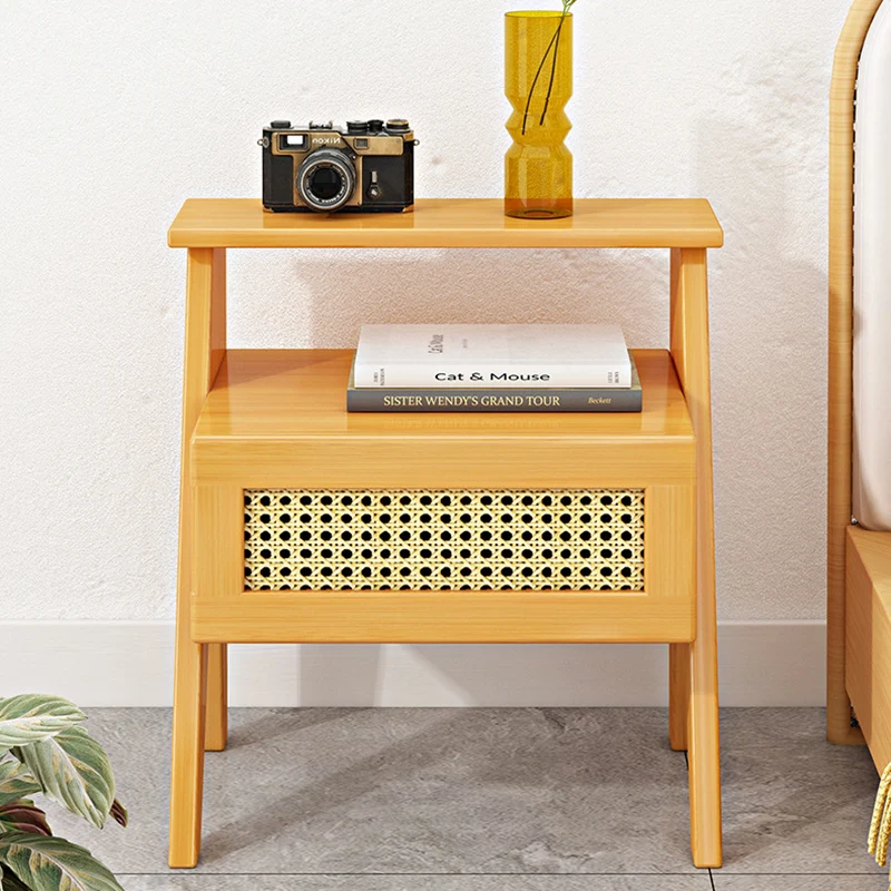 Modern Minimalist Trapezoidal Rectangular Nan Bamboo Plastic Nightstand 1-Drawer For Bedroom