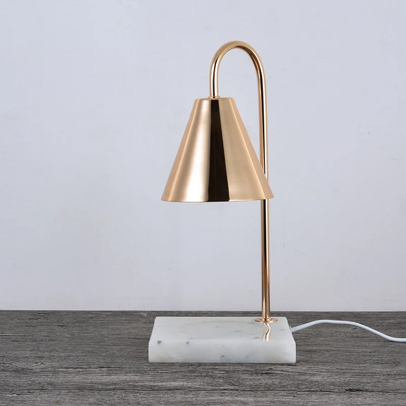 Modern Minimalist Square Conical Curved Metal Marble 1-Light Melting Wax Table Lamp For Living Room
