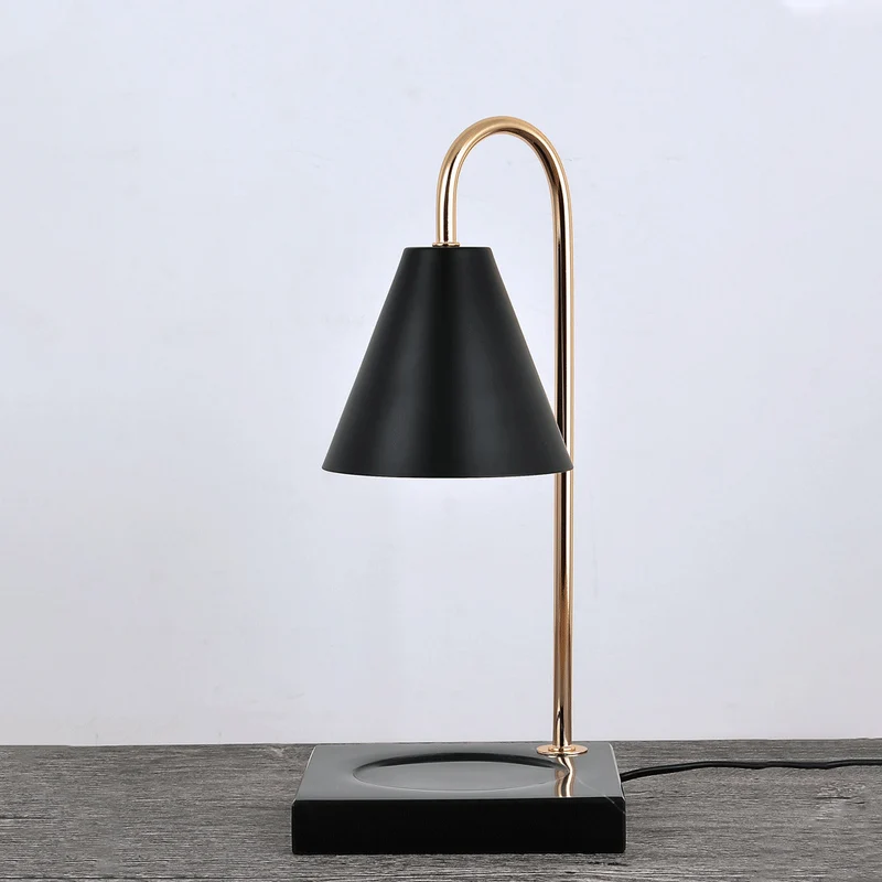 Modern Minimalist Square Conical Curved Metal Marble 1-Light Melting Wax Table Lamp For Living Room