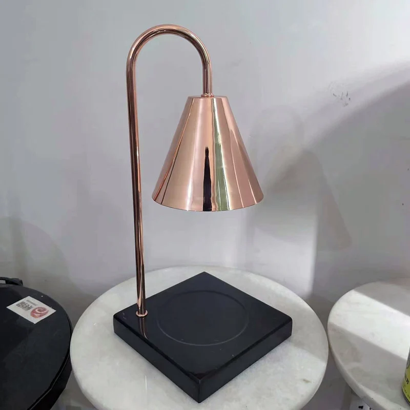 Modern Minimalist Square Conical Curved Metal Marble 1-Light Melting Wax Table Lamp For Living Room