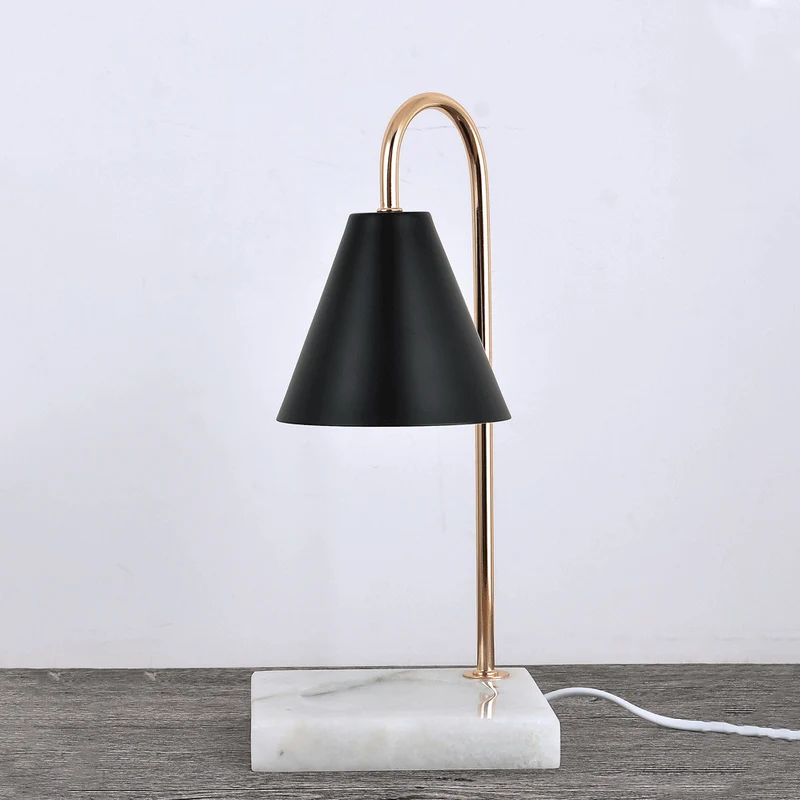 Modern Minimalist Square Conical Curved Metal Marble 1-Light Melting Wax Table Lamp For Living Room
