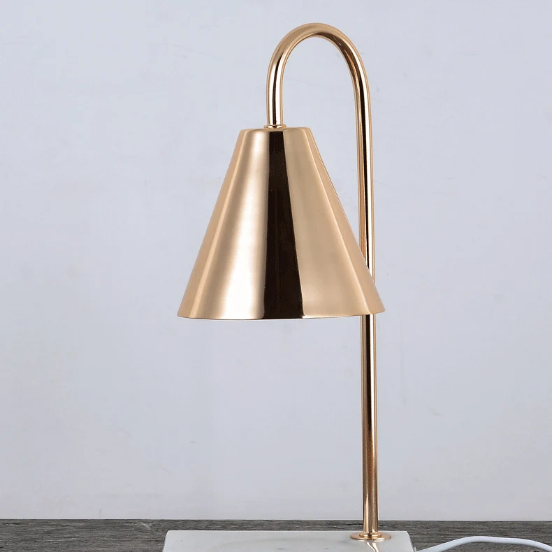 Modern Minimalist Square Conical Curved Metal Marble 1-Light Melting Wax Table Lamp For Living Room